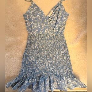 Blue Floral Smocked Dress Small